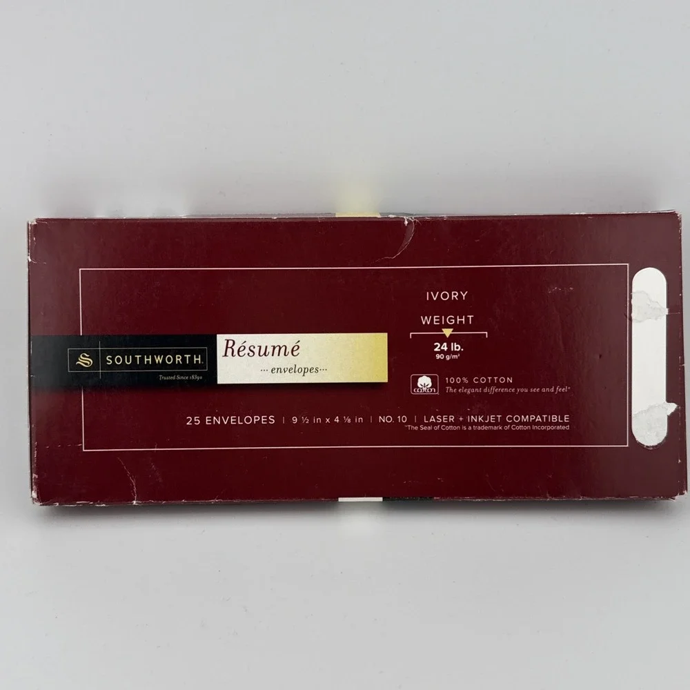 SOUTHWORTH RESUME No. 10 - 22 ENVELOPES‎ - 24 LB 100% Cotton USA Made Open Box E